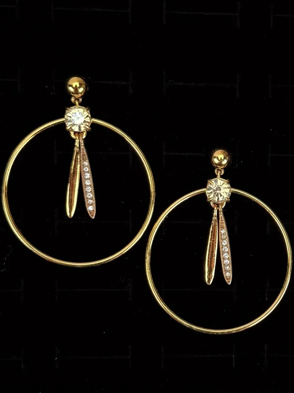 Vintage goldtone clear center bling J.Crew pierced earrings